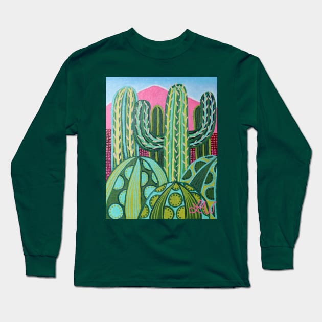 A Cluster of Cactus Long Sleeve T-Shirt by oil and ink